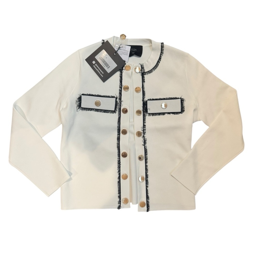 Aleeza Paris Serene Knit Blazer Medium White with Black trim